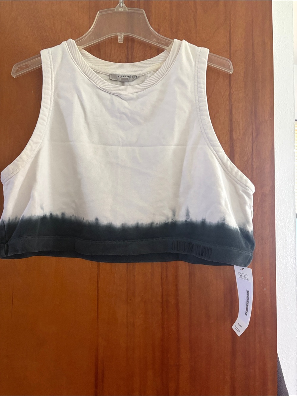 All Saints White Crop Tank with Black Dip-Dye Hem